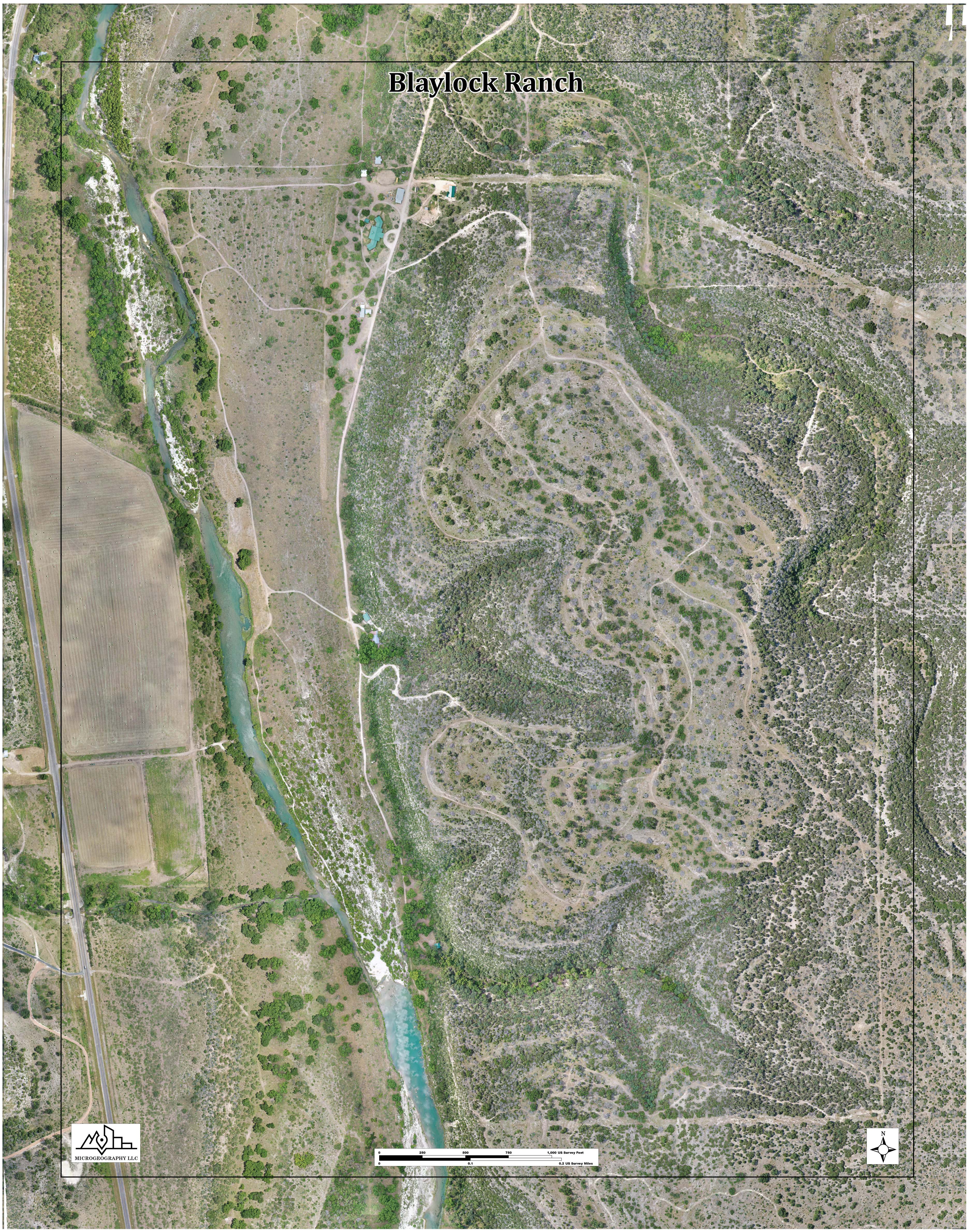 Orthomosaic drone map of the 450-acre Blaylock family ranch in Texas