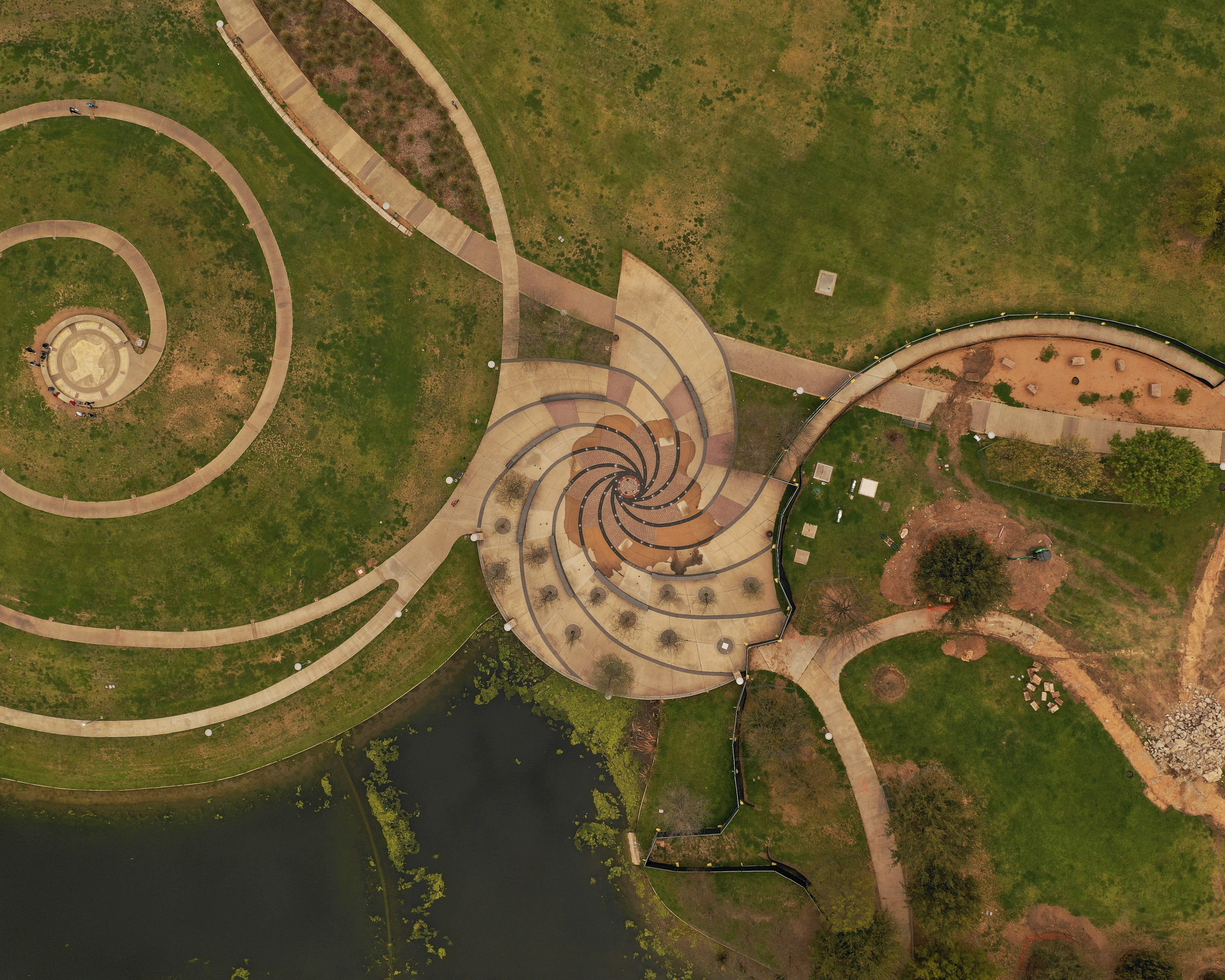 Aerial drone photograph of Texas ranch land and its watercourse